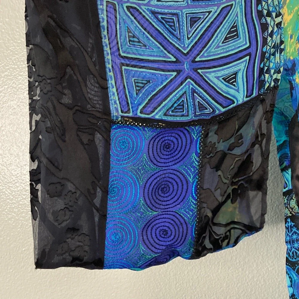 Chico's Silk Rayon Embroidered Patchwork Velvet Burnout Fairycore Kimono Topper - Picture 5 of 10